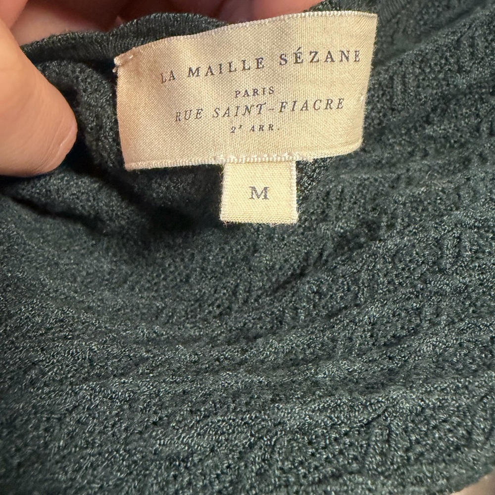 Sezane Thalia Dark Green Textured Midi Dress - NWOT size M - Picture 5 of 8